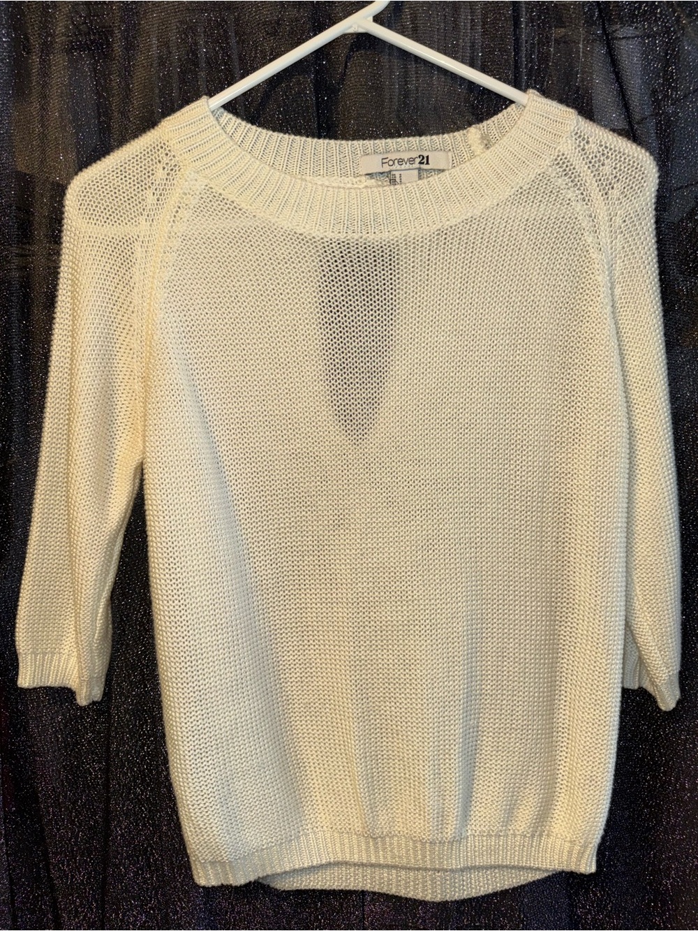 Forever 21 Ivory Open-Knit Crewneck Sweater